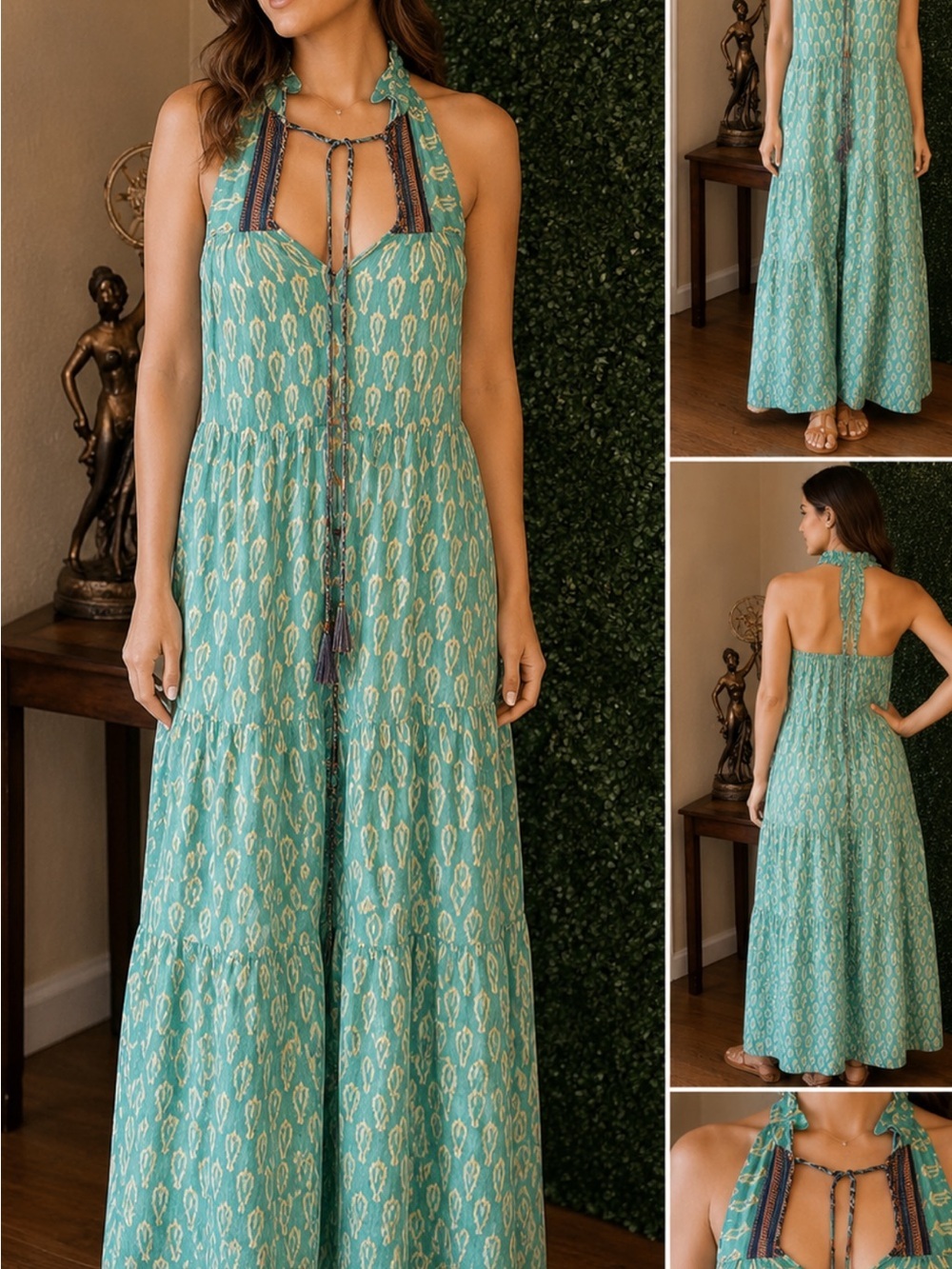 Mint Halter Printed Maxi Dress # 315
